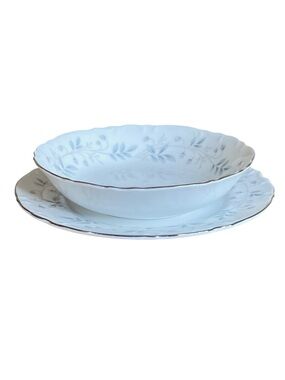 Mikasa Chalfonte Dessert Bowl Plate Set Blue White Floral Pattern Vtg Fine China